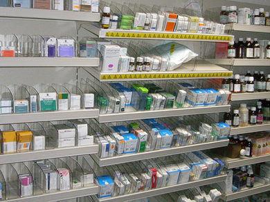 Pharmacy Shelving with Acrylic Binning System
